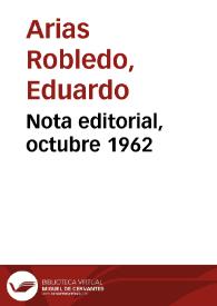 Nota editorial, octubre 1962 | Biblioteca Virtual Miguel de Cervantes