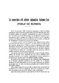 La conversión del célebre talmudista Solomón Leví (Pablo de Burgos) / Francisco Cantera | Biblioteca Virtual Miguel de Cervantes
