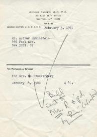 Carta de George Carter, M. D., P. C. a Artur Rubinstein. New York, 5 february 1980 | Biblioteca Virtual Miguel de Cervantes