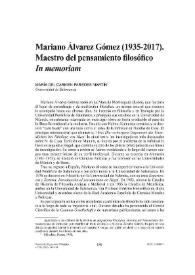 Mariano Álvarez Gómez (1935-2017). Maestro del pensamiento filosófico. "In memoriam" / María del Carmen Paredes Martín   | Biblioteca Virtual Miguel de Cervantes
