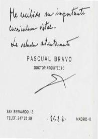 Tarjeta de visita de Bravo, Pascual a Luis Galve. 1981-02-25 | Biblioteca Virtual Miguel de Cervantes