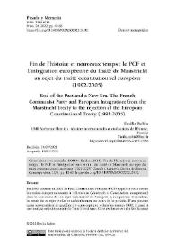 Fin de l’histoire et nouveaux temps : le PCF et l’intégration européenne du traité de Maastricht au rejet du traité constitutionnel européen (1992-2005) / Émilia Robin | Biblioteca Virtual Miguel de Cervantes
