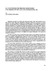 El cancionero de Miguel Hernández y su inserción en los cancioneros del XX   / por Ana Suárez Miramón  | Biblioteca Virtual Miguel de Cervantes