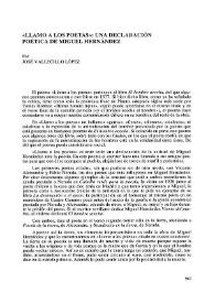 "Llamo a los poetas": una declaración poética de Miguel Hernández / José Vallecillo López | Biblioteca Virtual Miguel de Cervantes