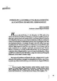 "Versos en la guerra": una rara edición alicantina de Miguel Hernández / Aitor Larrabide | Biblioteca Virtual Miguel de Cervantes