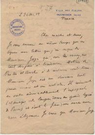 Carta de Jules Supervielle a Jose Enrique Rodó. Vaucresson (Francia), 24 de diciembre de 1909 | Biblioteca Virtual Miguel de Cervantes